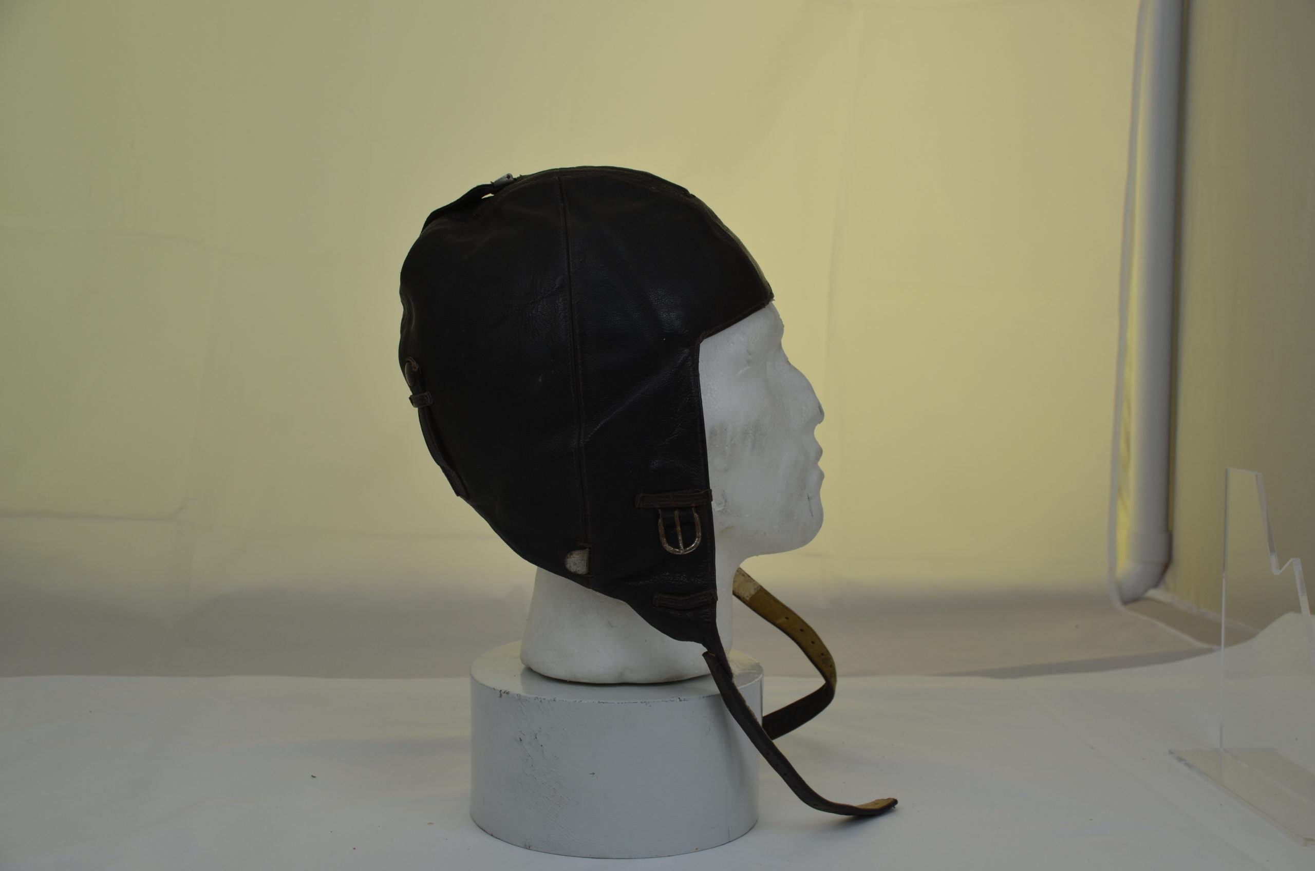 German Third Reich Luftwaffe Sheepskin Lined Brown Leather Flying Helmet c1940 - Image 3