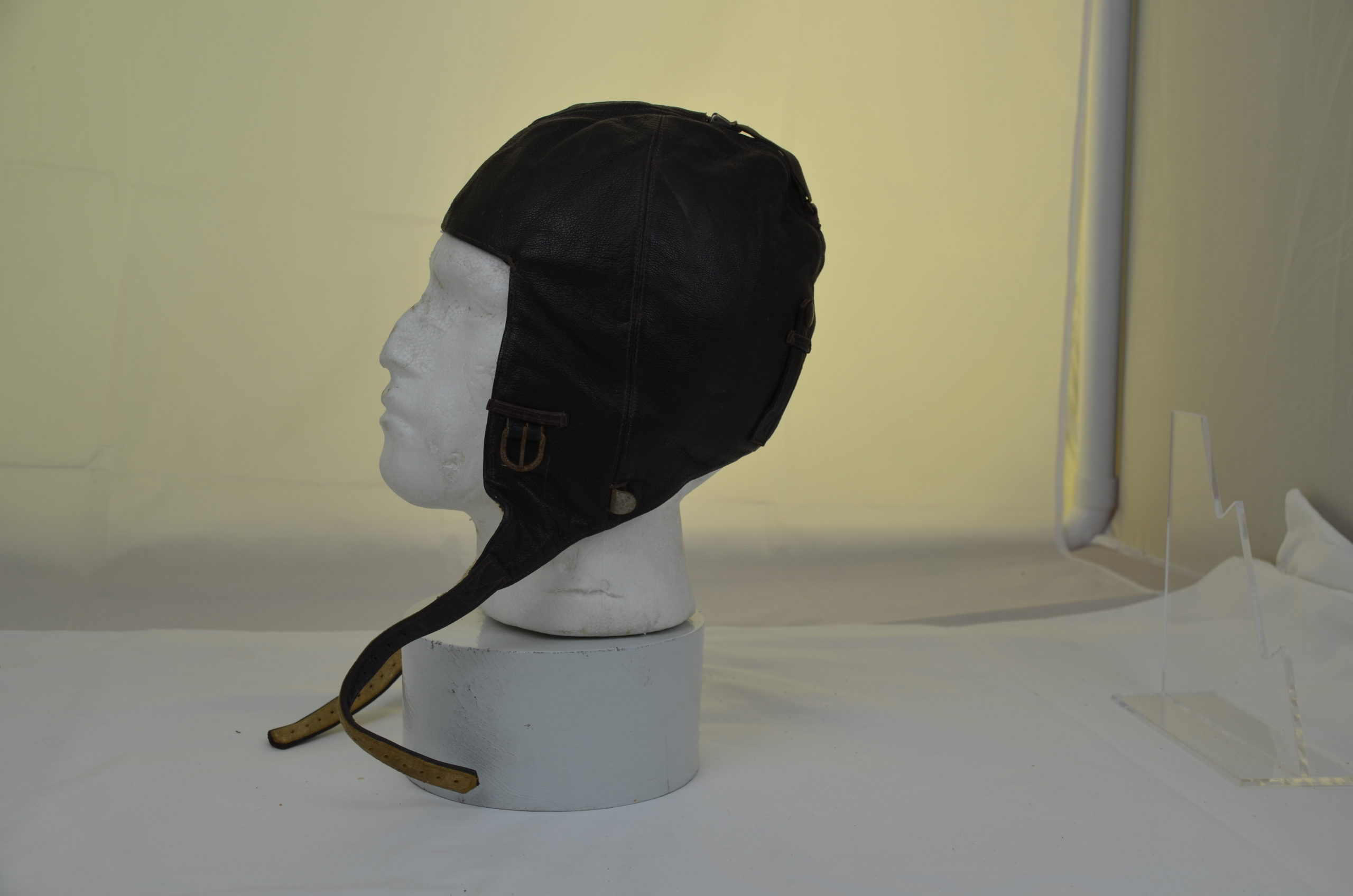 German Third Reich Luftwaffe Sheepskin Lined Brown Leather Flying Helmet c1940 - Image 7