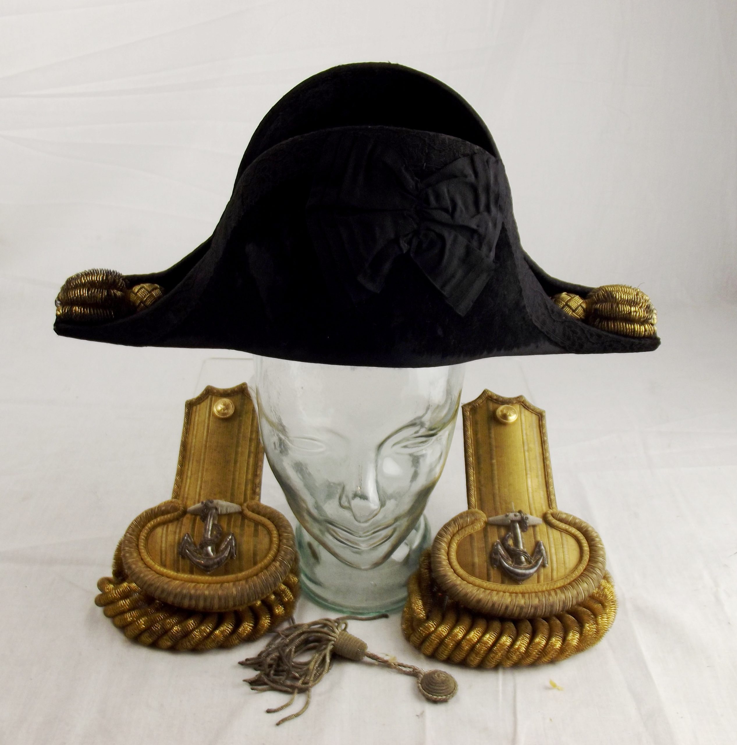 Circa 19th Century British Royal Navy Officer's Bicorn Hat and Epaulettes