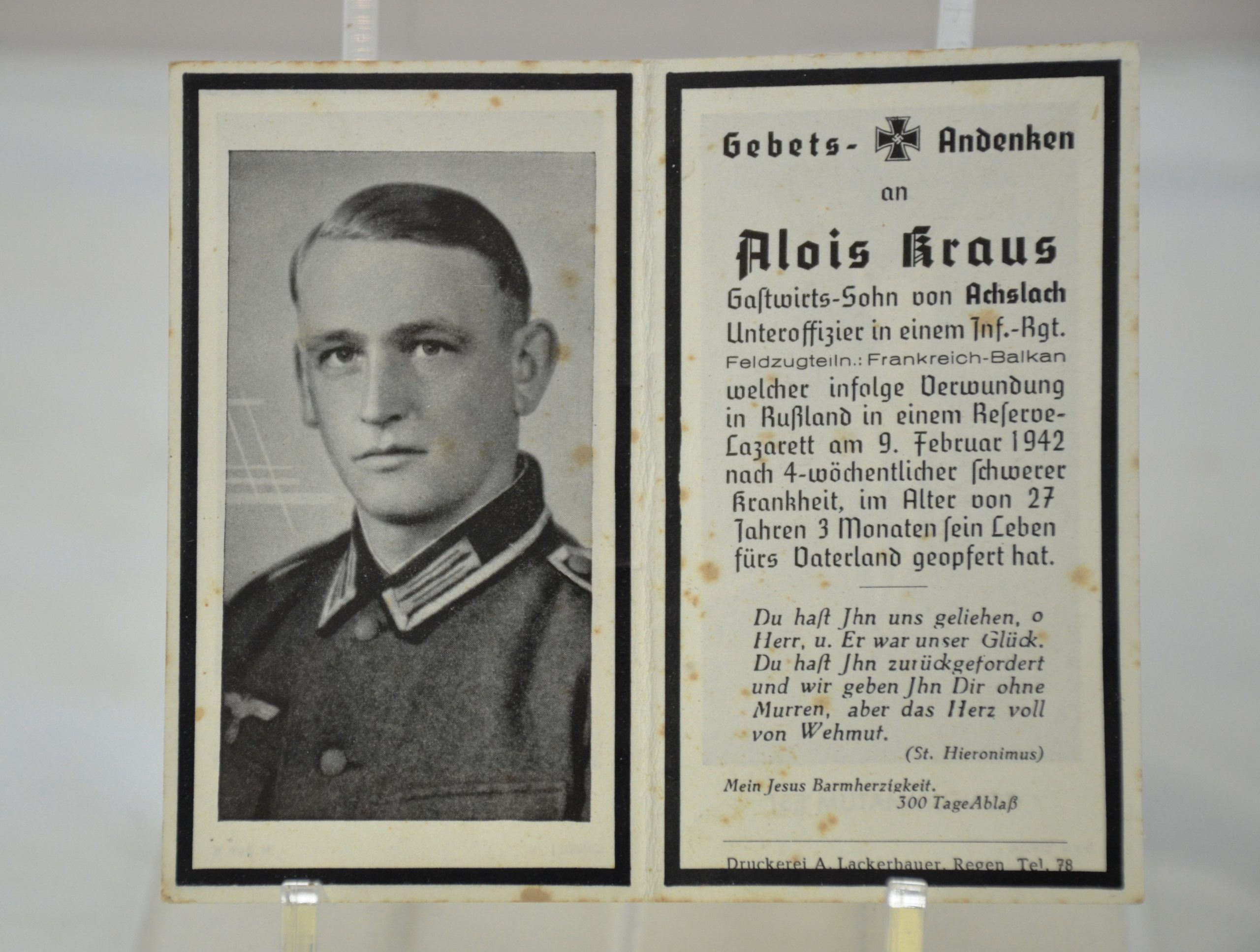 WW2 German Non Commissioned Officers Death Card