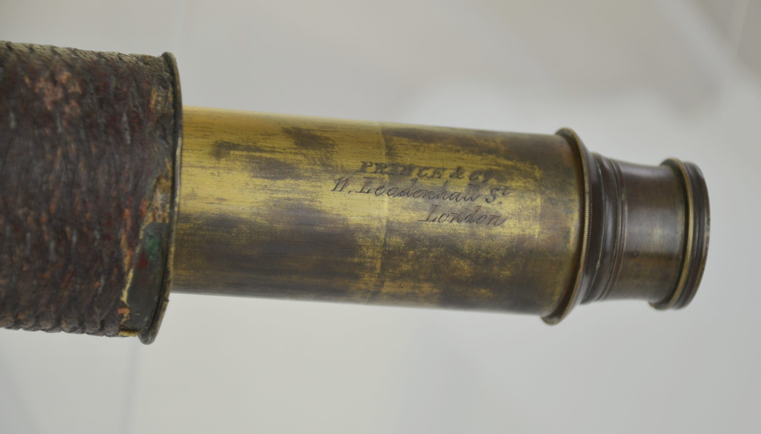 Single Draw Early 1800’s Telescope By Prince & Co Brass And Leather - Image 2