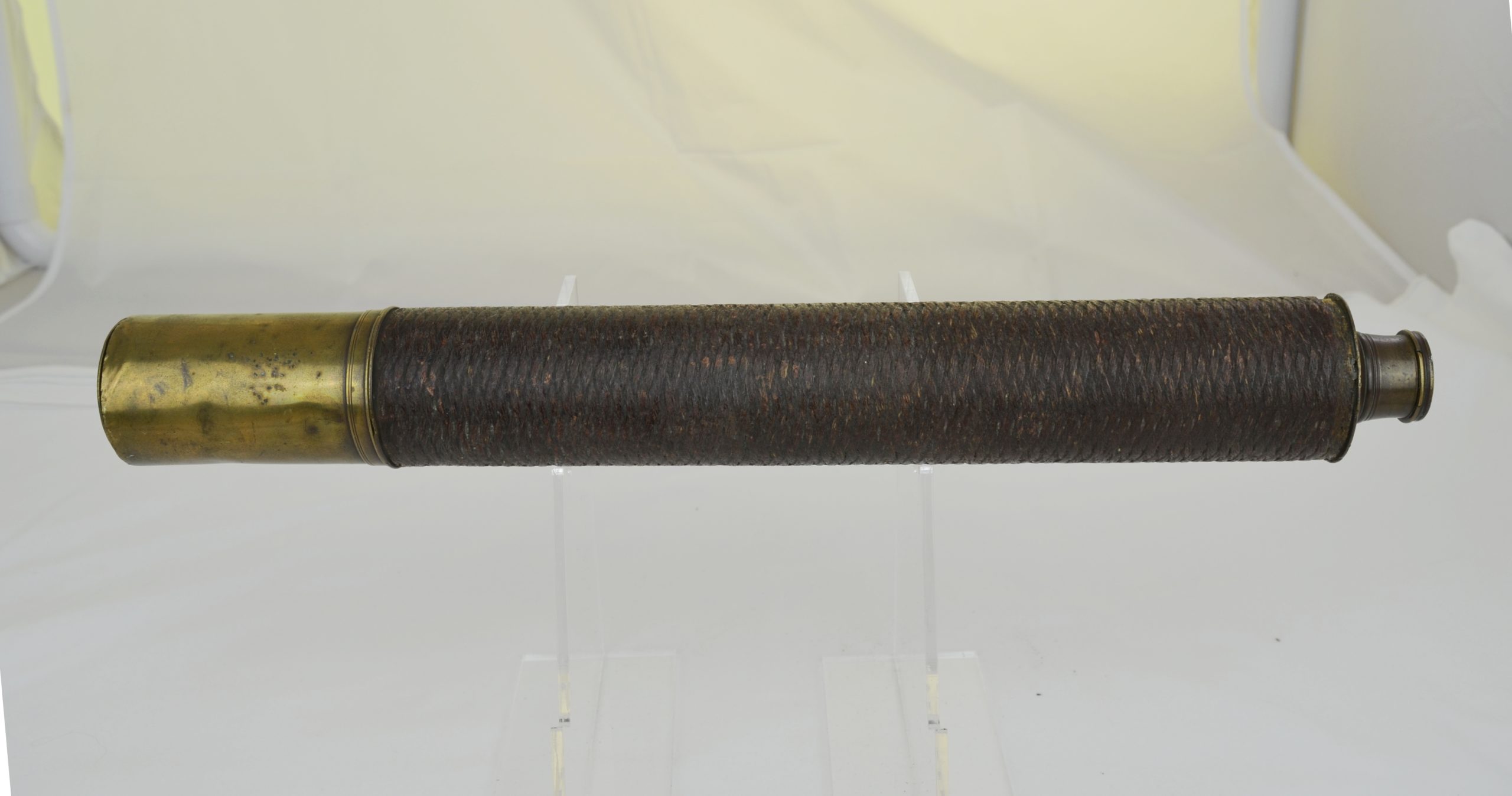 Single Draw Early 1800’s Telescope By Prince & Co Brass And Leather - Image 3