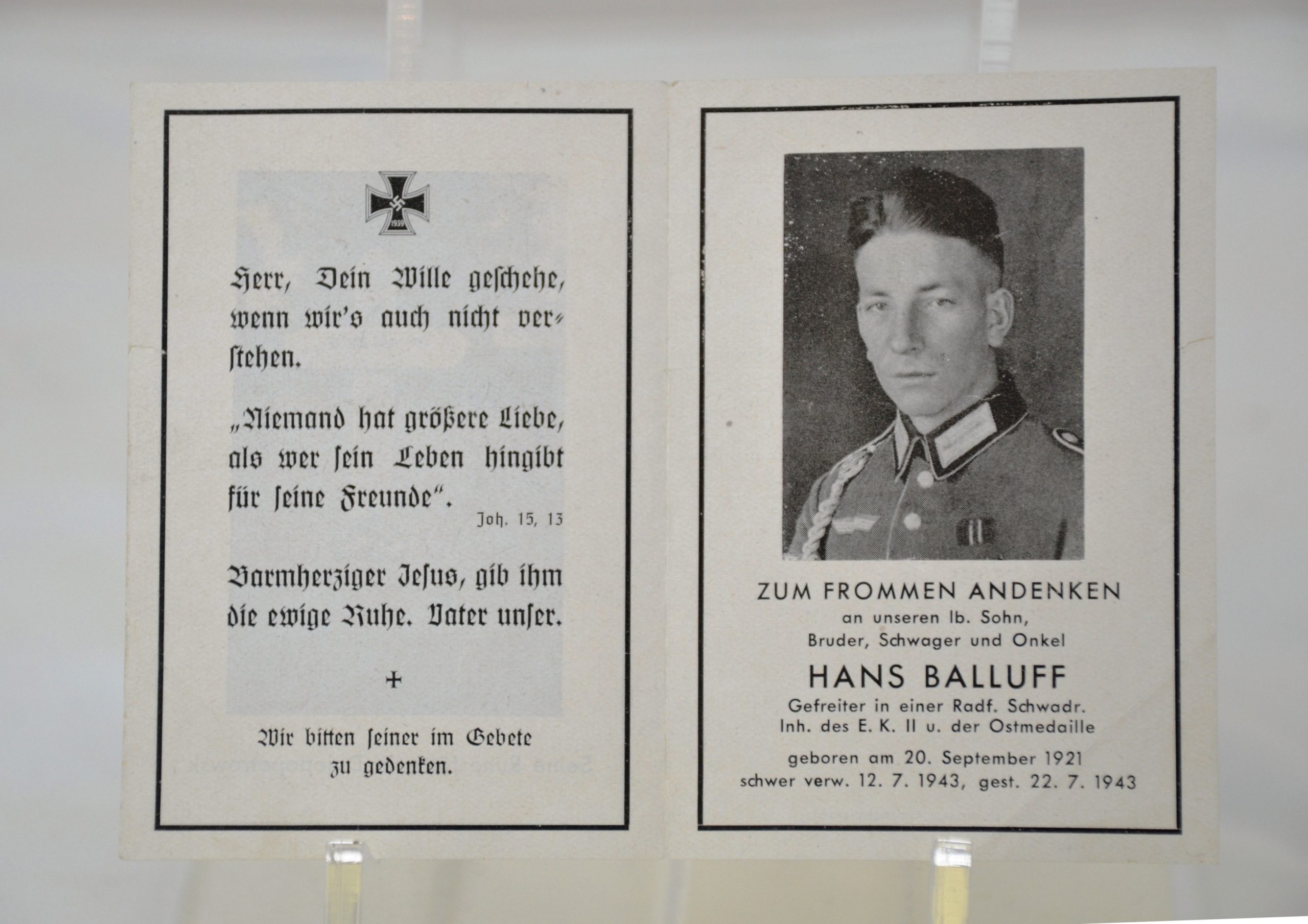 WW2 German Eastern Front RADF Privates Death Card