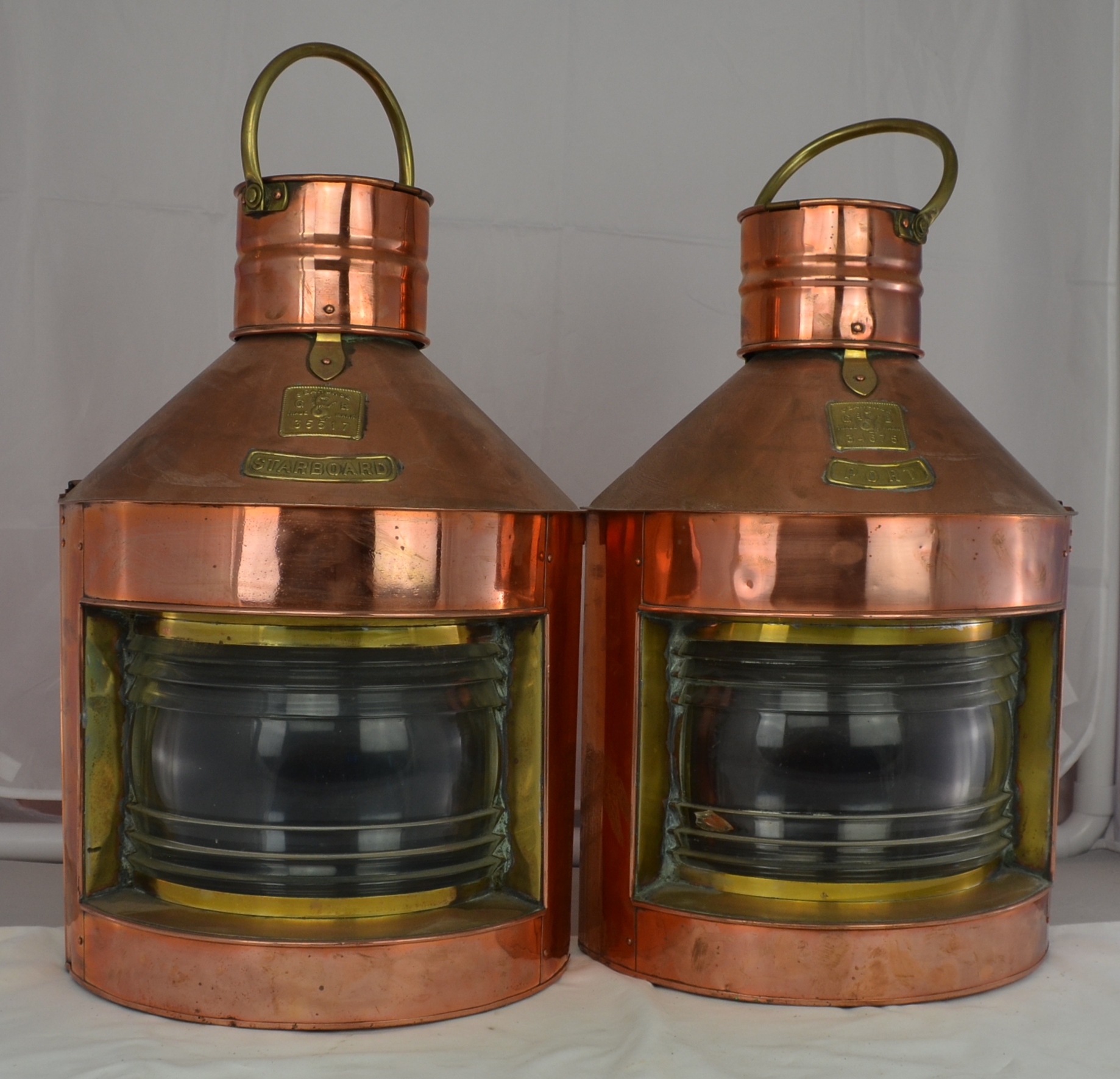 Large Brass Victorian “Seahorse” Pair Of Ships Port and Starboard Lights