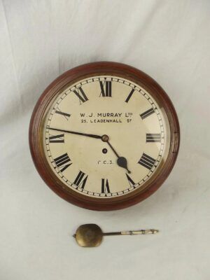 12 Inch Mahogany Wall Wire Fusee Clock By W.J. Murray Ltd c.1880