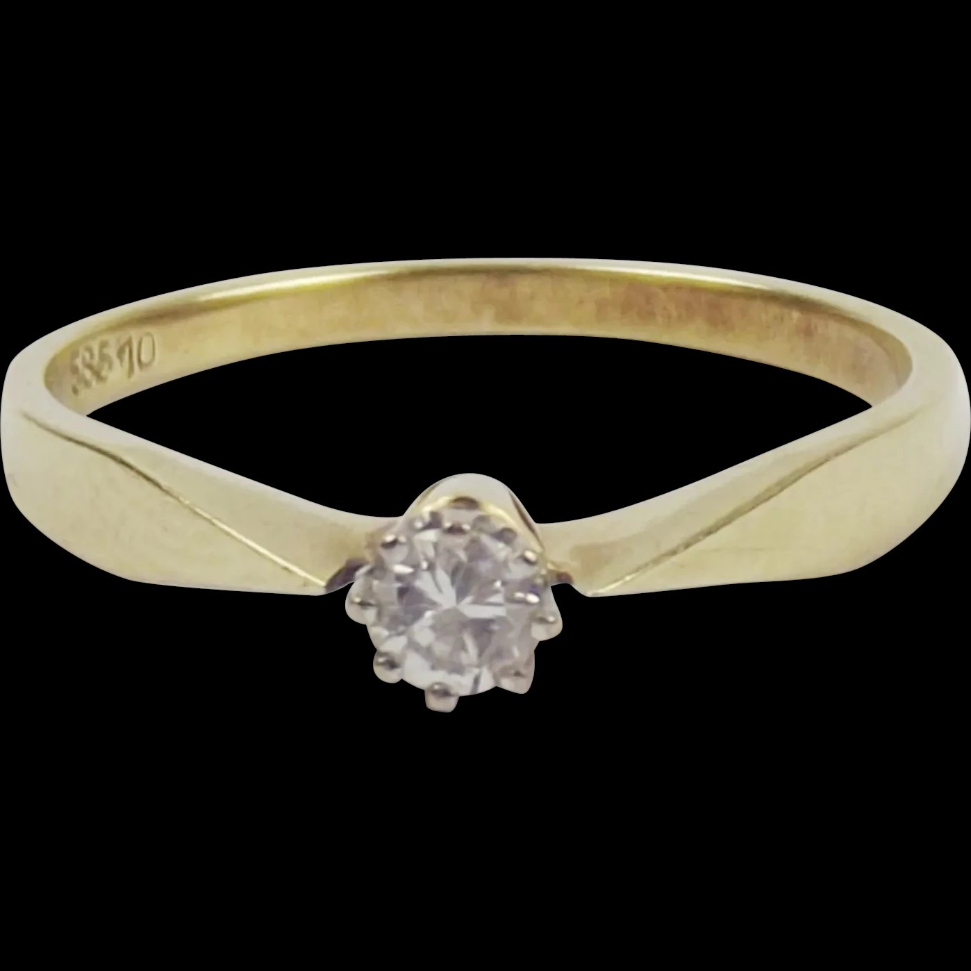 14ct Yellow Gold 0.1 Carat Diamond Solitaire Ring UK Size N US 6 ½