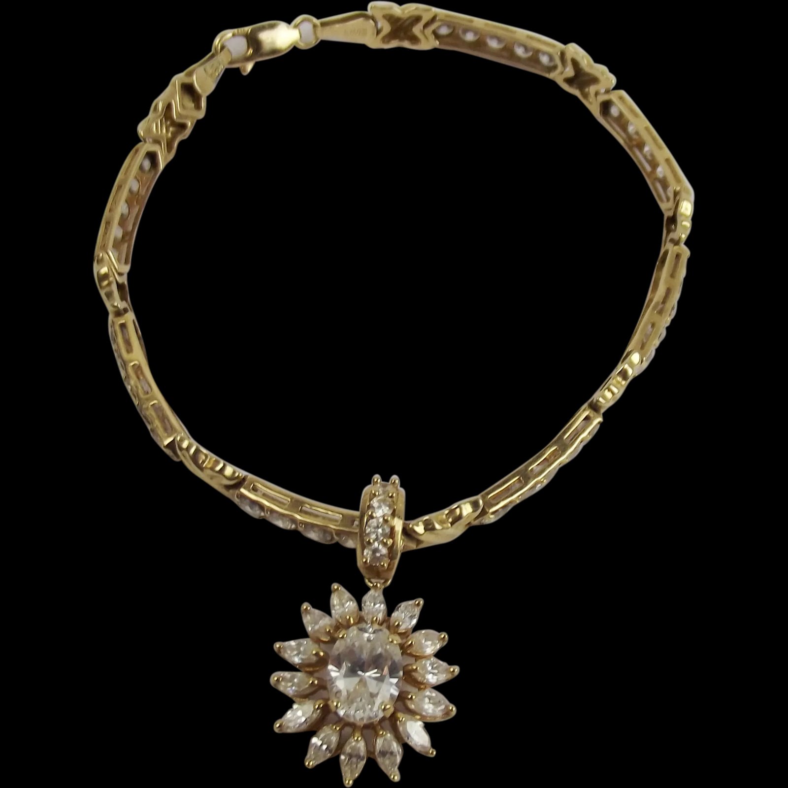 14ct Yellow Gold Cubic Zirconia Pendant Bracelet