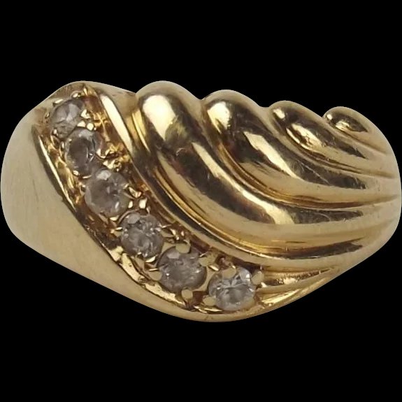 14ct Yellow Gold & Cubic Zirconia Ring UK Size L+ US 6