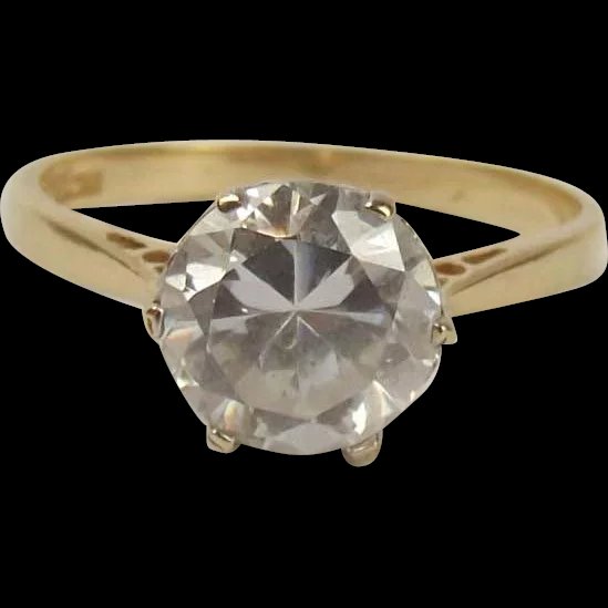 14ct Yellow Gold Cubic Zirconia Solitaire Ring UK Size P+ 7 ¾