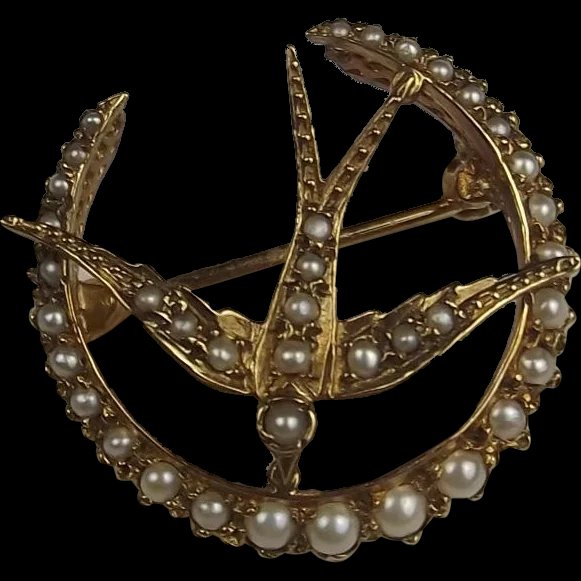 14ct Yellow Gold & Pearl Brooch