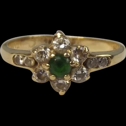 14ct Yellow Gold & Paste Flower Ring UK Size P+ US 8