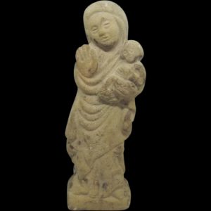 14th Century Limestone Mary & Jesus Carved Figure