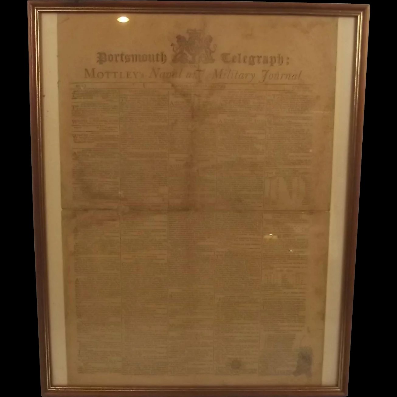 1799 Portsmouth Telegraph; Mottley’s Naval & Military Journal Framed Original Newspaper Pages