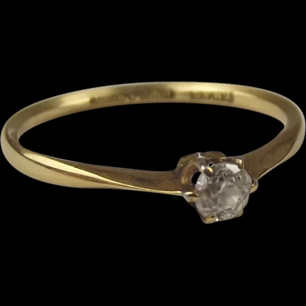 18 Ct Yellow Gold 0.2 Carat Diamond Old Cut Solitaire Ring UK Size P+ US 8