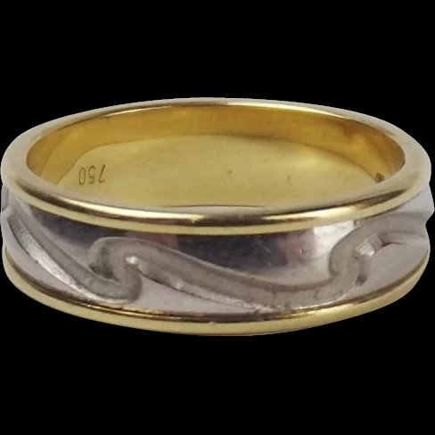 18Ct Yellow & White Gold Band Ring UK Size J+ US 5