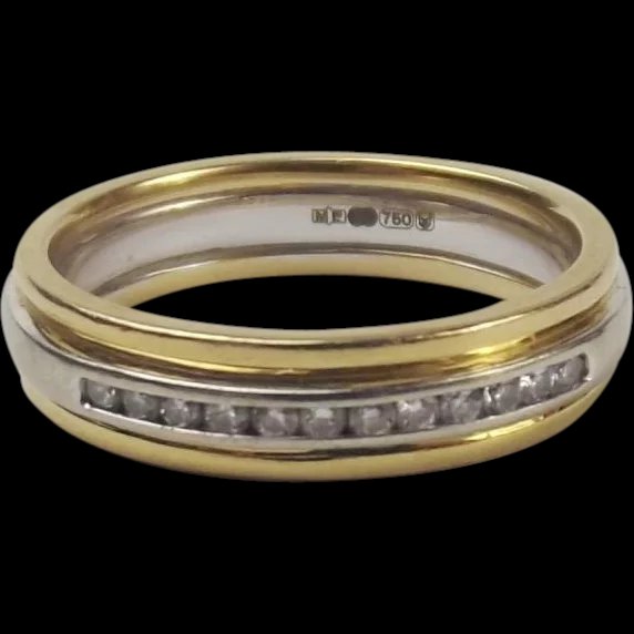 18Ct Yellow & White Gold Diamond Band Ring UK Size M US 6