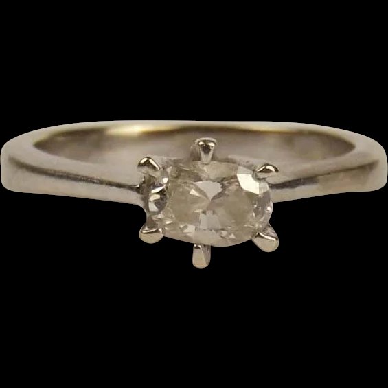 18ct White Gold 0.30CTW Diamond Solitaire Ring UK Size M+ US 6 ¼