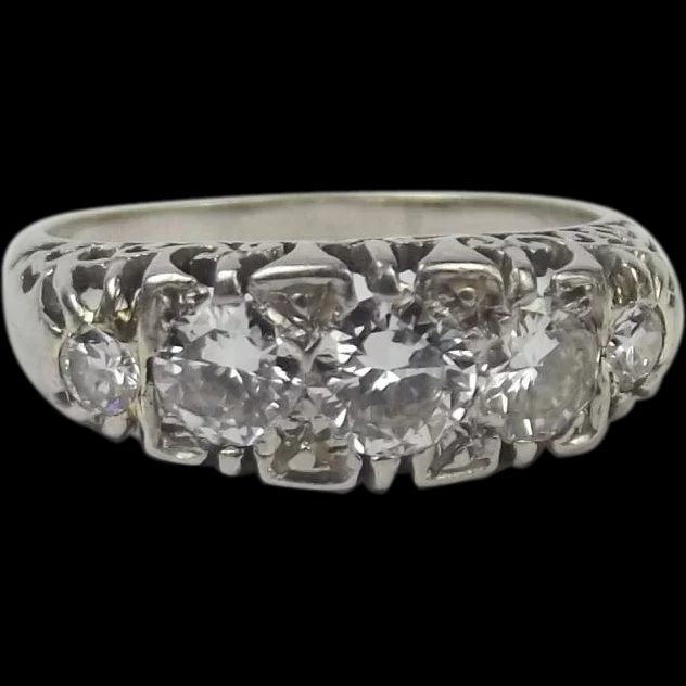 18ct White Gold Five Stone Diamond Ring UK Size O US 7