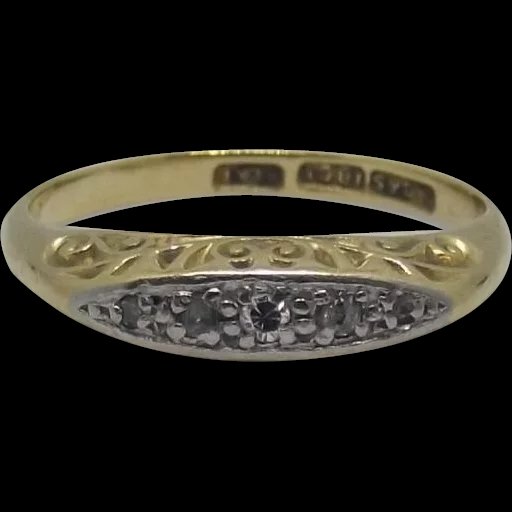 18ct Yellow Gold Diamond Boat Ring UK Size N+ US 7