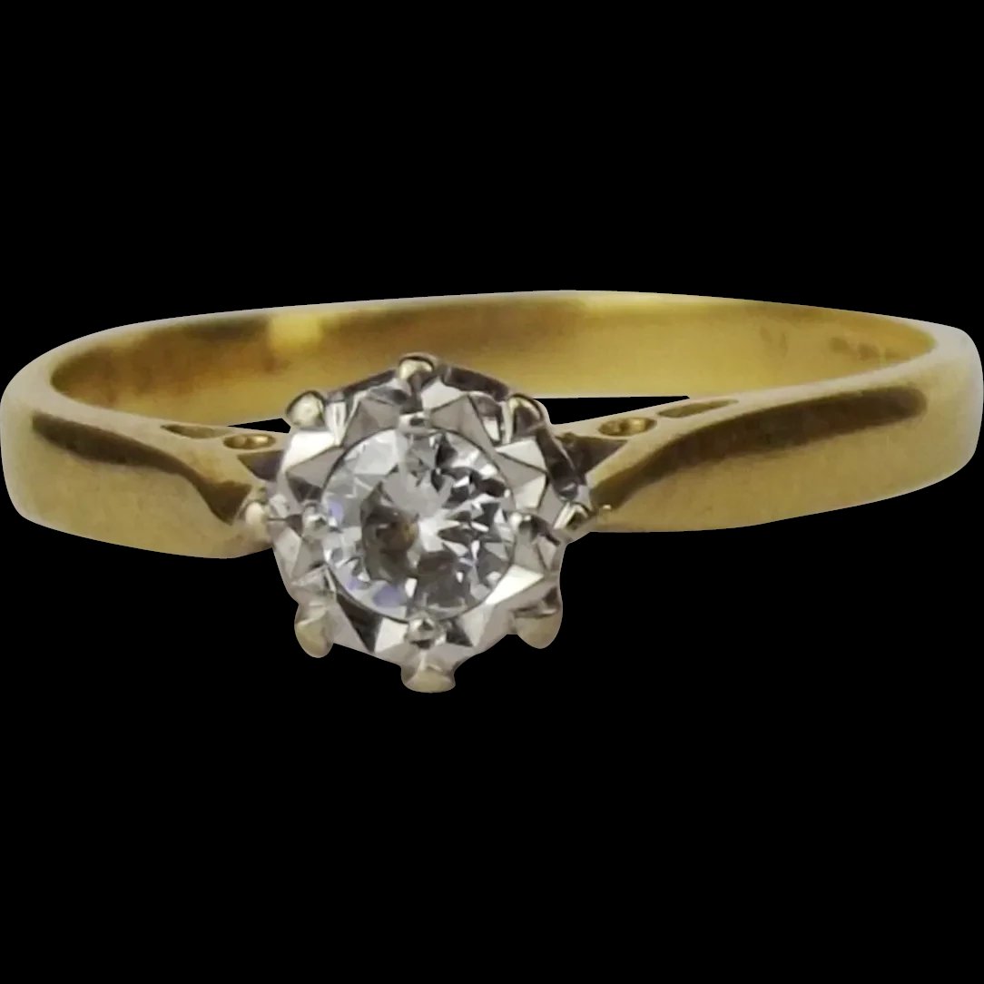 18ct Yellow Gold Diamond Solitaire Ring UK Size O+ US 7 ¼