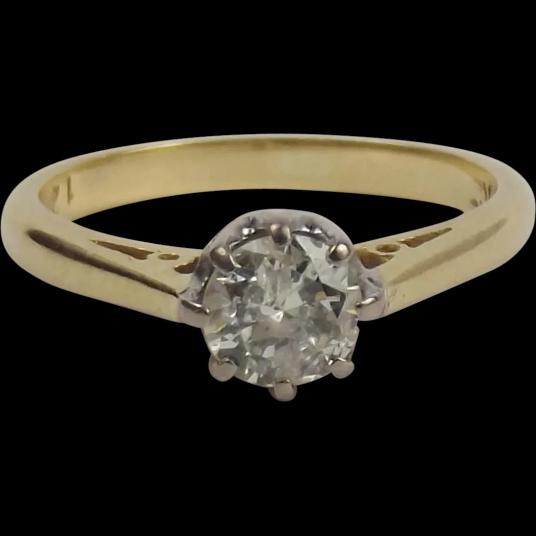 18ct Yellow Gold Diamond Solitaire Ring UK Size L+ US 6