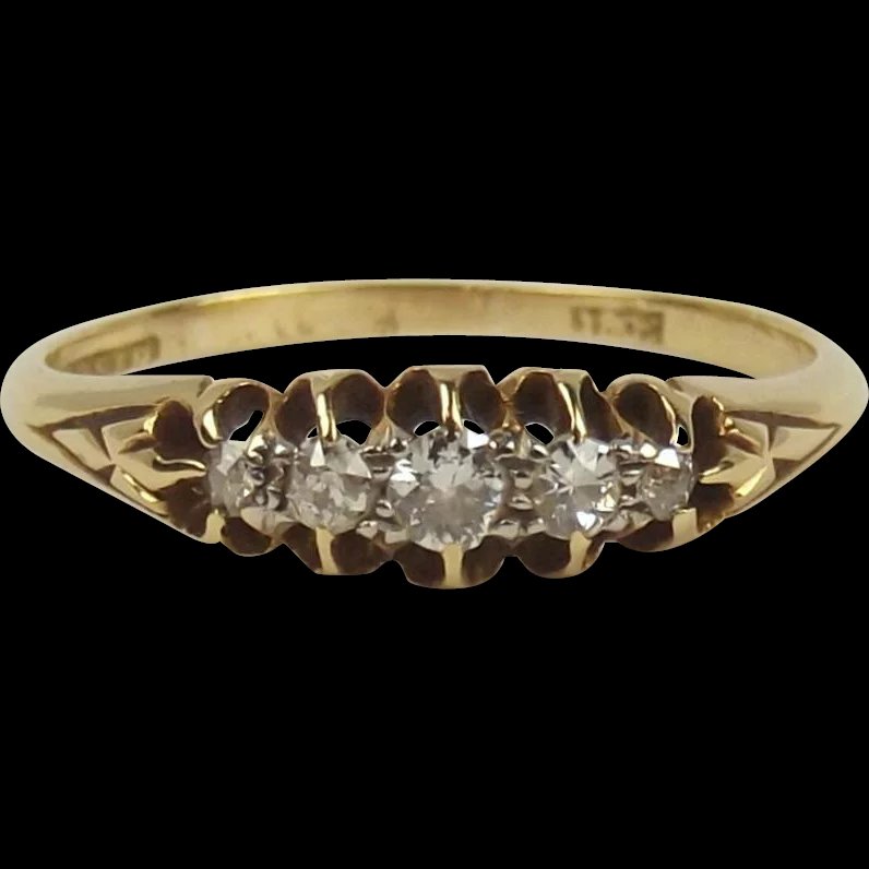 18ct Yellow Gold Five Stone Diamond Ring UK Size Q+ US 8 ¼