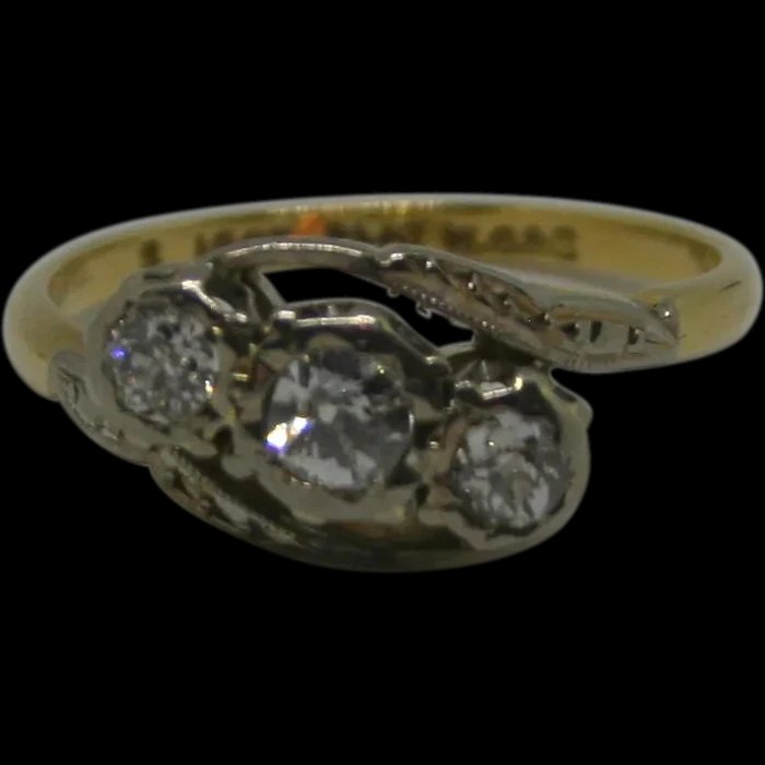 18ct Yellow Gold & Platinum Diamond Ring UK Size L+ US 6