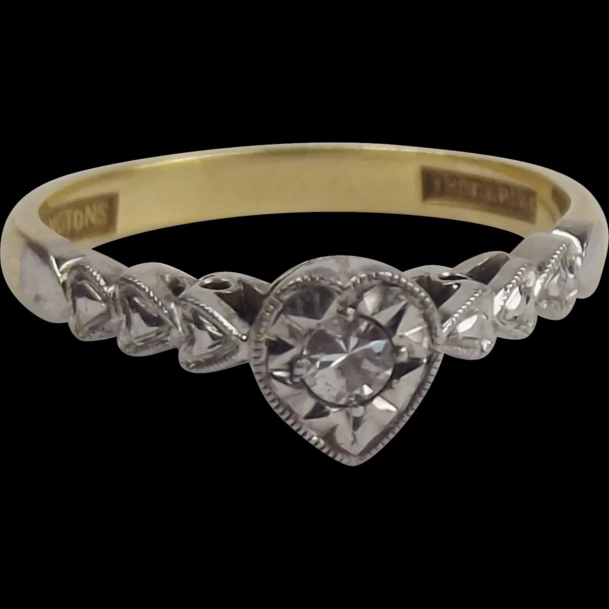 18ct Yellow Gold & Platinum Diamond Ring UK Size M+ US 6 ¼