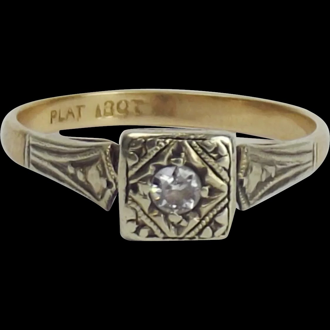 18ct Yellow Gold & Platinum Diamond Ring UK Size M US 6