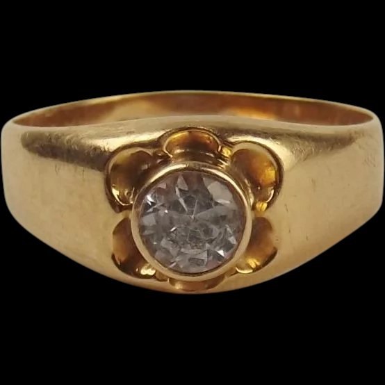 18ct Yellow Gold White Spinel Ring UK Size M+ US 6 ¼