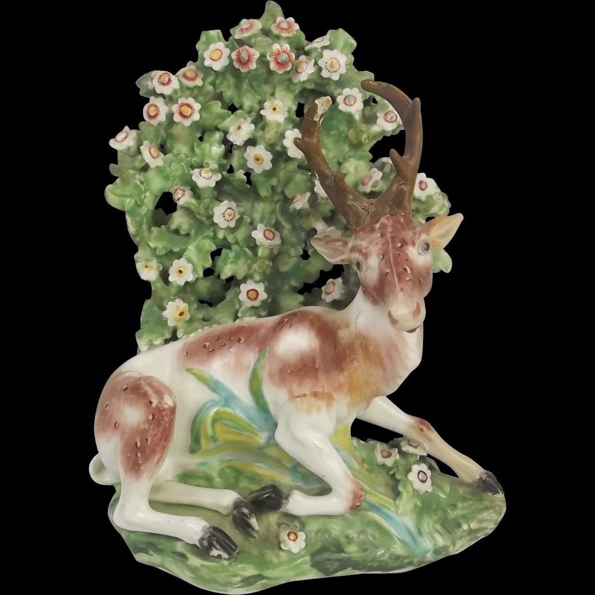 18th Century Derby Porcelain Figure Group Of A Recumbent Stag
