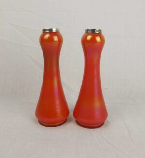 1924 Pair of Silver Mounted Iridescent Orange Bohemian Glass Vases