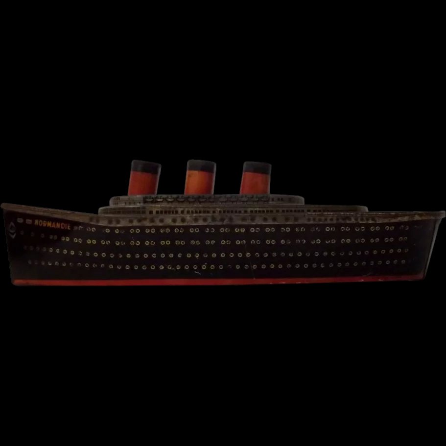 1930's French Geslot et Voreux SS Normandie Liner Biscuit Tin By Bethune