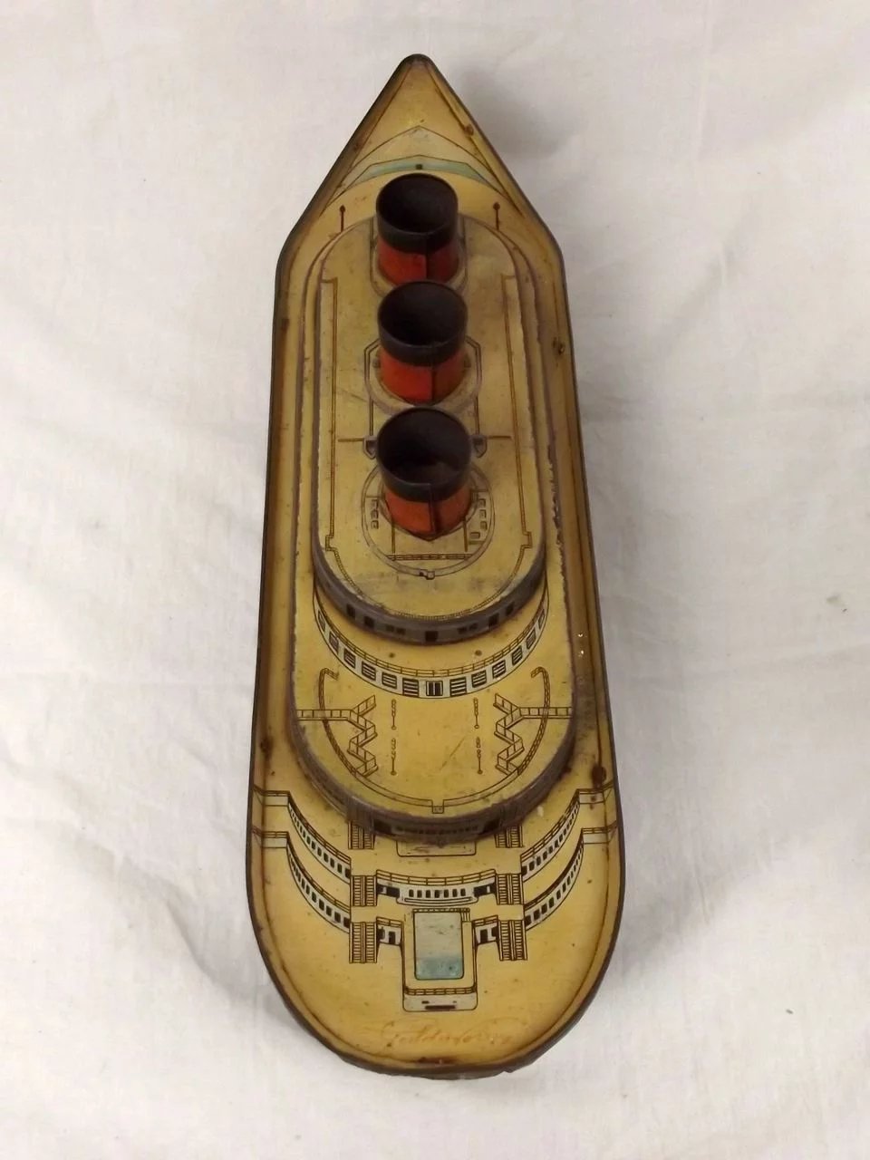 1930's French Geslot et Voreux SS Normandie Liner Biscuit Tin By Bethune - Image 5