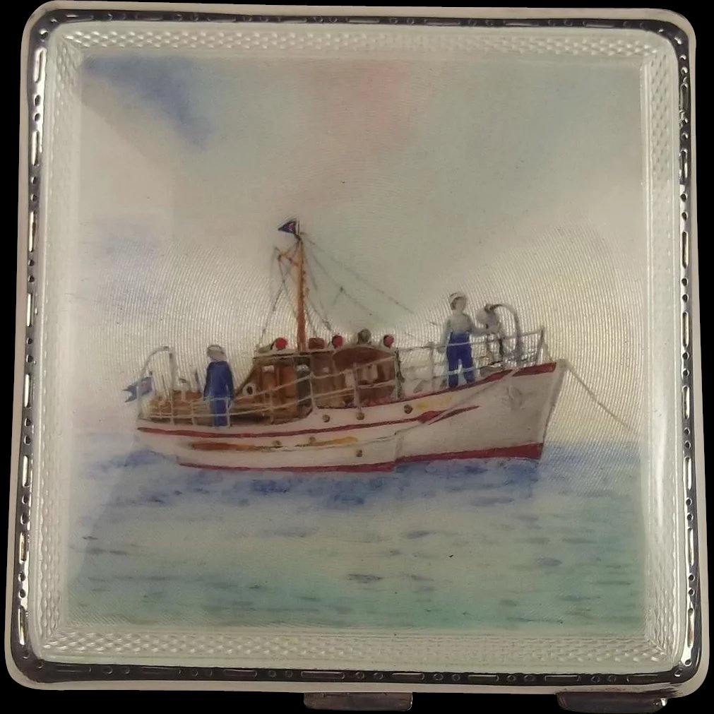 1956 Silver & Enamel Shipping Ladies Compact