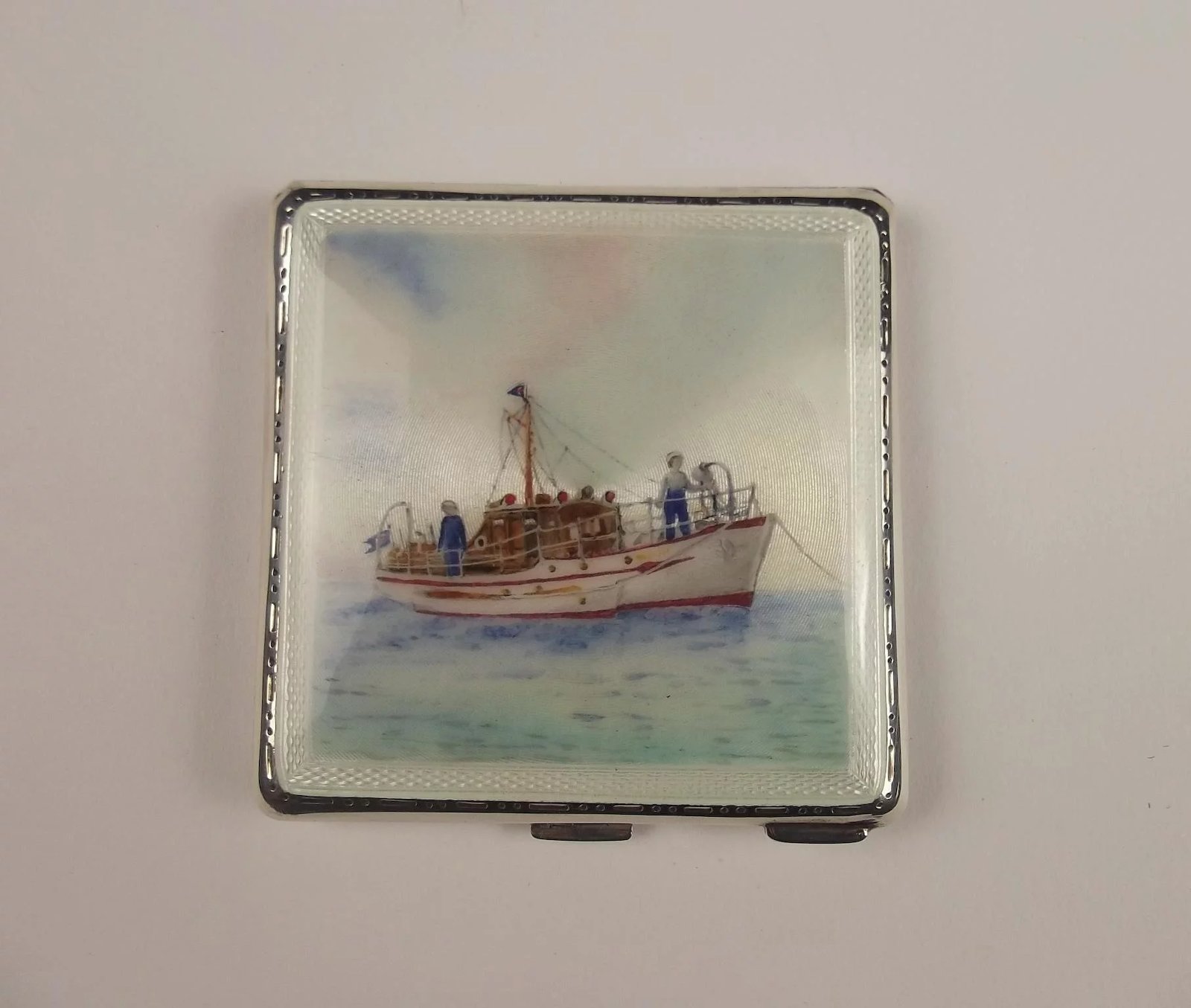1956 Silver & Enamel Shipping Ladies Compact - Image 2