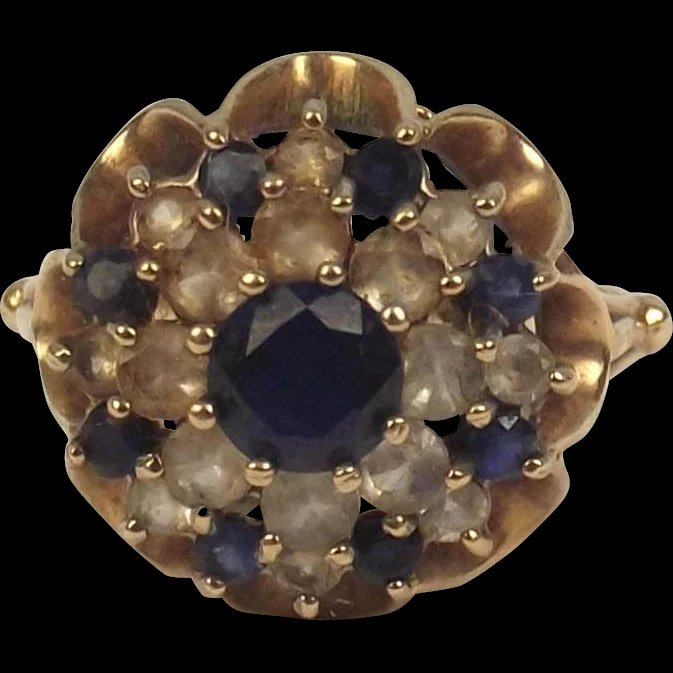 1924 9ct Yellow Gold Sapphire & Quartz Cluster Ring UK Size P US 7 ½