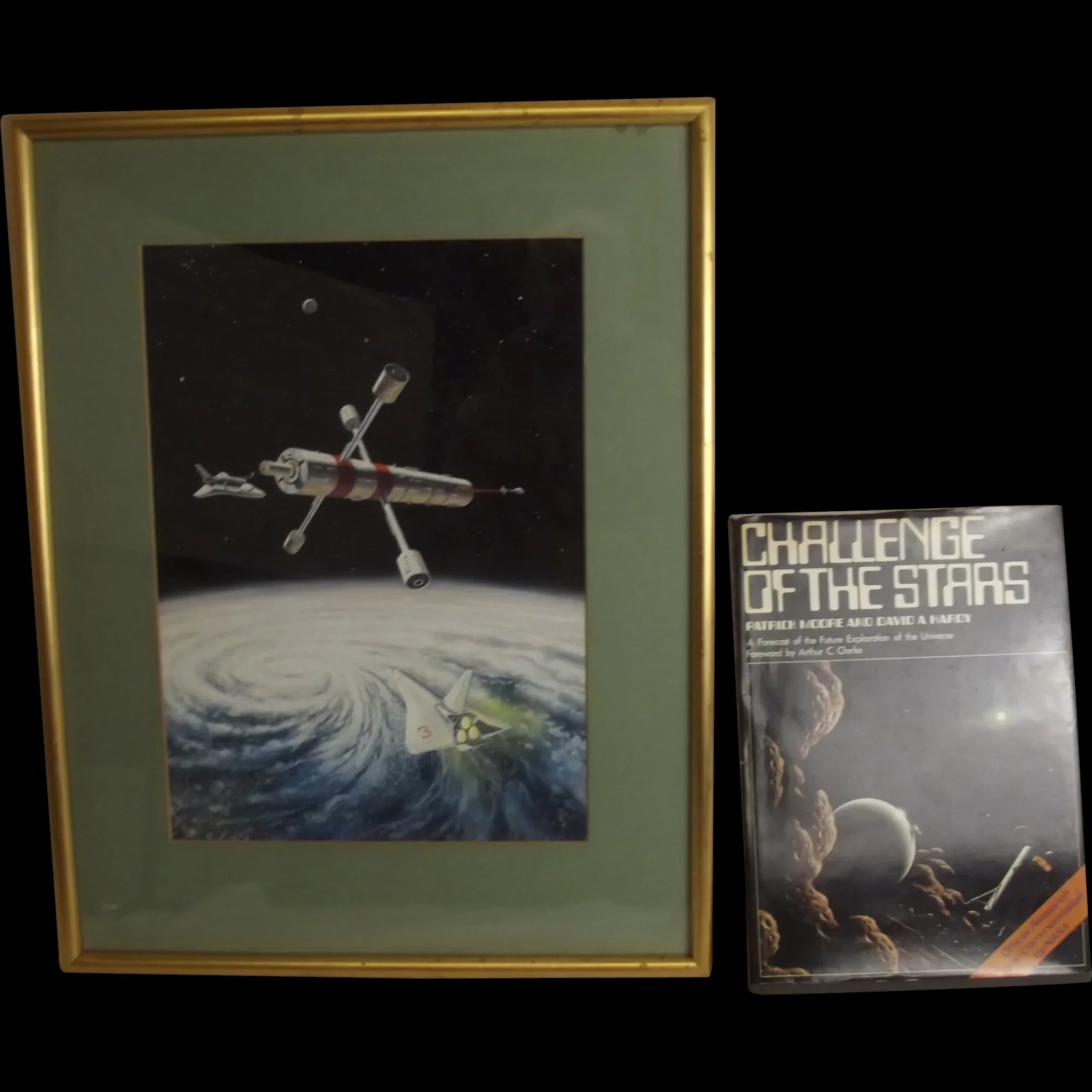 1976 David Hardy - Space Station And Shuttle In Flight Gouache Artwork, Book & Letters