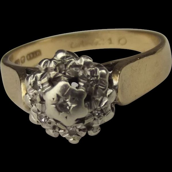 1977 9ct Yellow Gold 0.07 CTW Diamond Cluster Ring UK Size L+ US 6