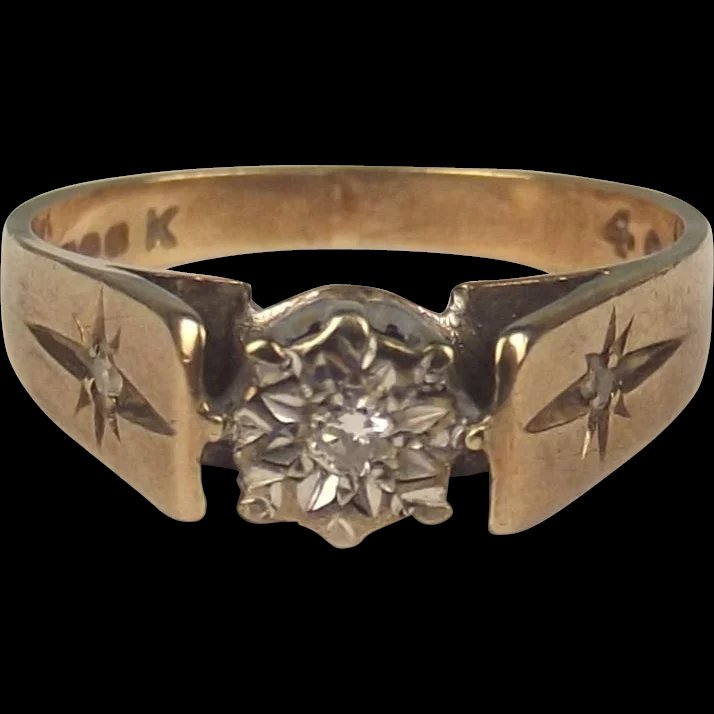 1979 9ct Yellow Gold Diamond Ring UK Size L US 5 ¾