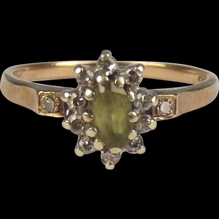 1985 9ct Yellow Gold Citrine & Diamond Flower Head Ring UK Size K+ US 5 ½