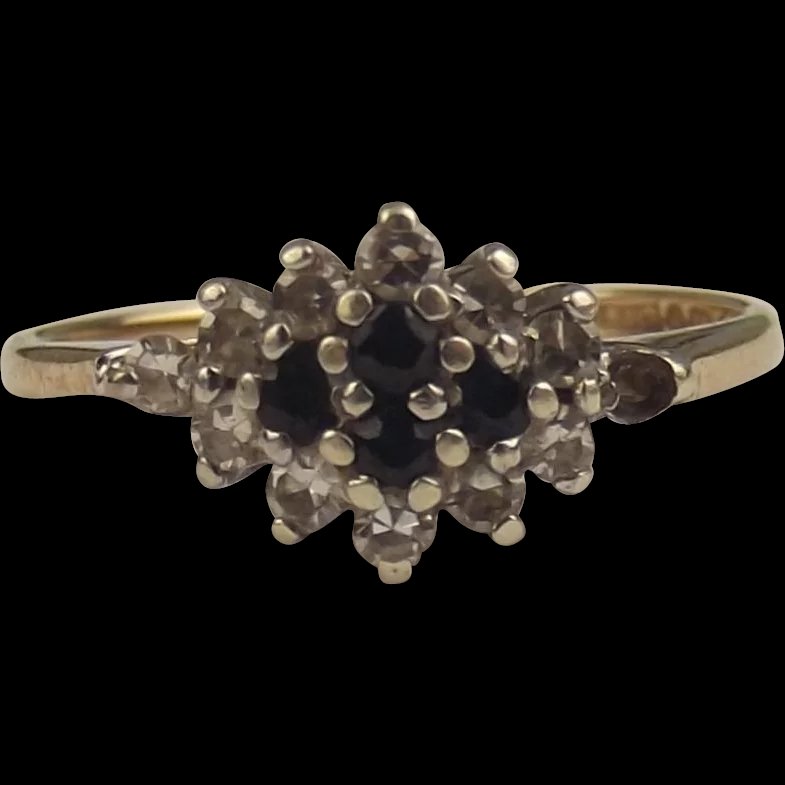 1985 9ct Yellow Gold Sapphire & Diamond Ring UK Size J US 4 ¾