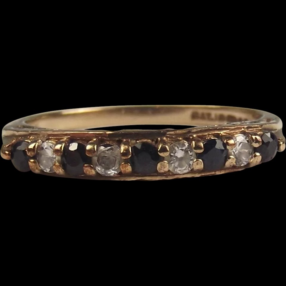 1990 9ct Yellow Gold Sapphire & Zirconia Ring UK Size P+ US 7 ¾