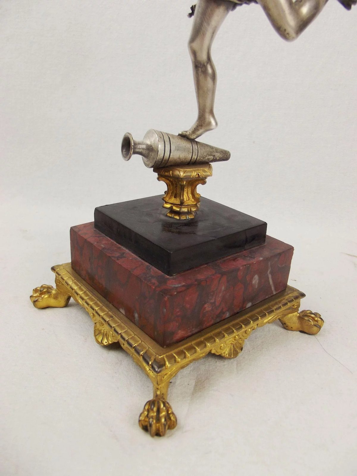 19th C. Pair Of Silvered Brass & Marble Greek God Figure Candleabra - Image 3