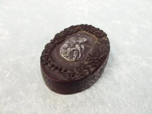 19th Century Fine French Silver Inlay Amber Trinket Box
