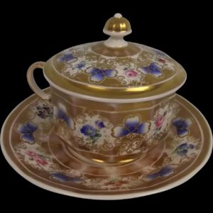 19th Century K.P.M. Berlin Chocolate Cup, Cover And Saucer