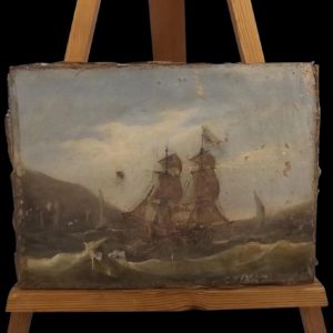 19th Century Oil On Sheet Canvas Sailing Piece