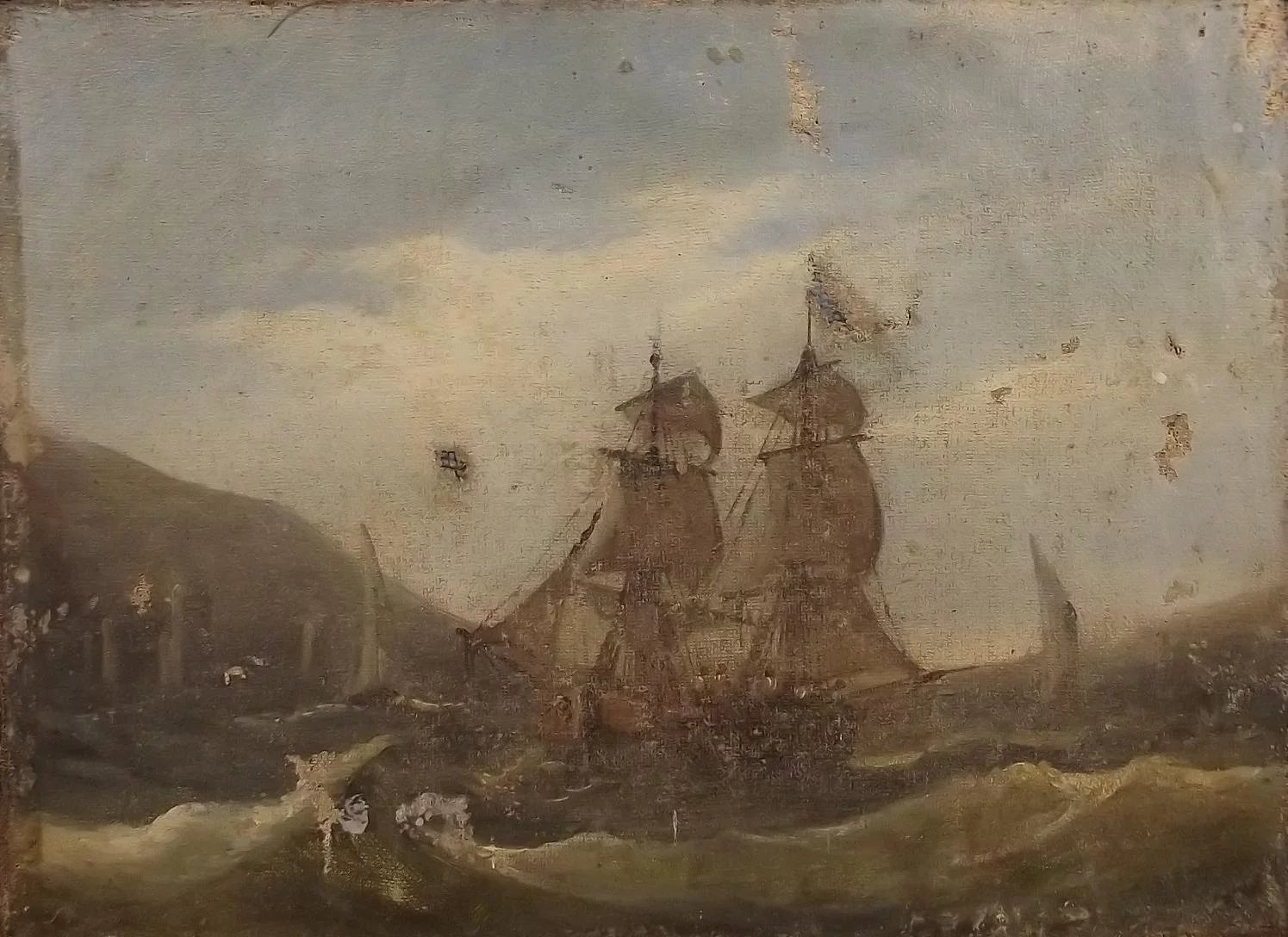 19th Century Oil On Sheet Canvas Sailing Piece - Image 3