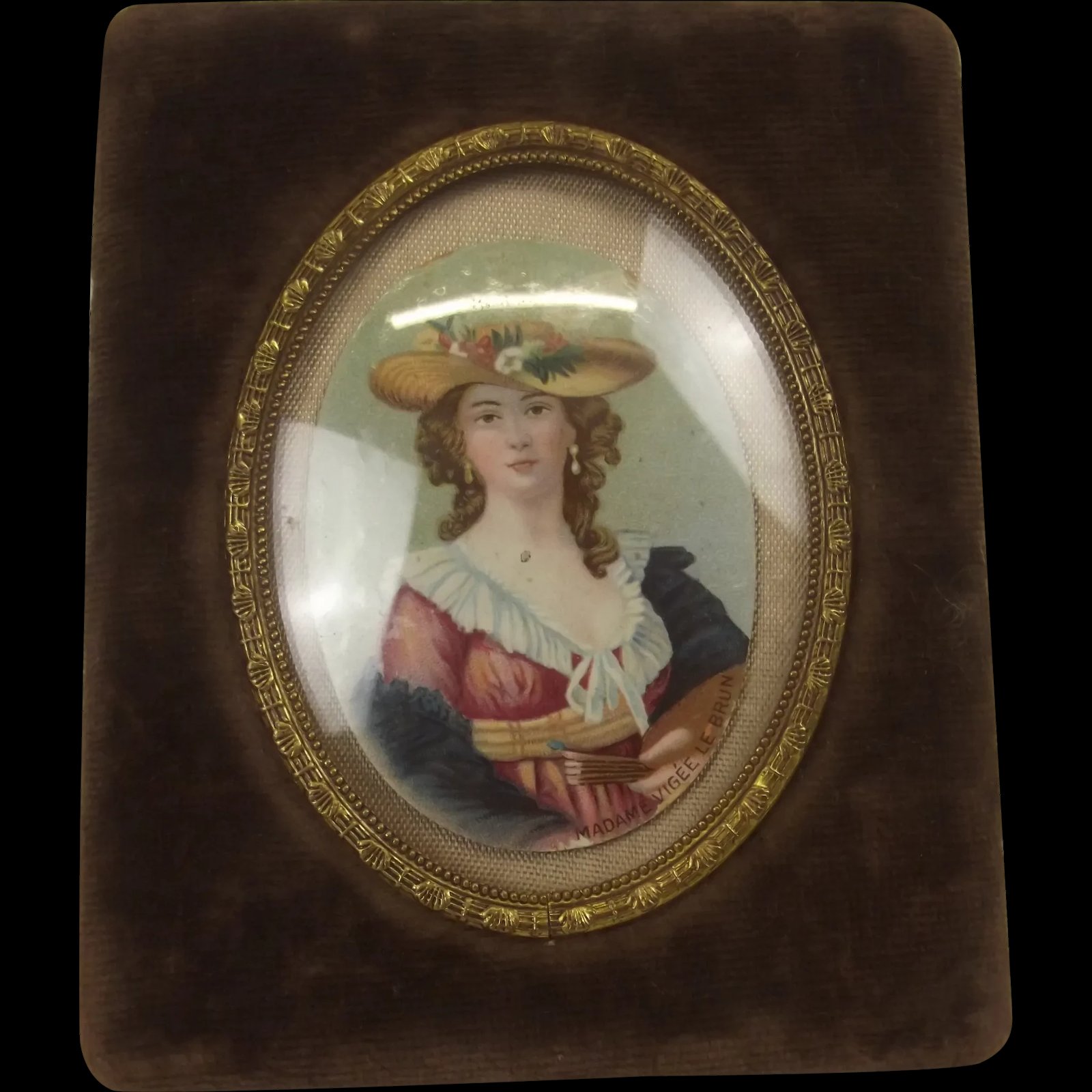 19th Century Oval Portrait Miniature Of Madame Vigee le Brun, Mounted And Framed