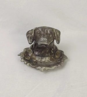 19th Century Spelter Labrador Inkwell
